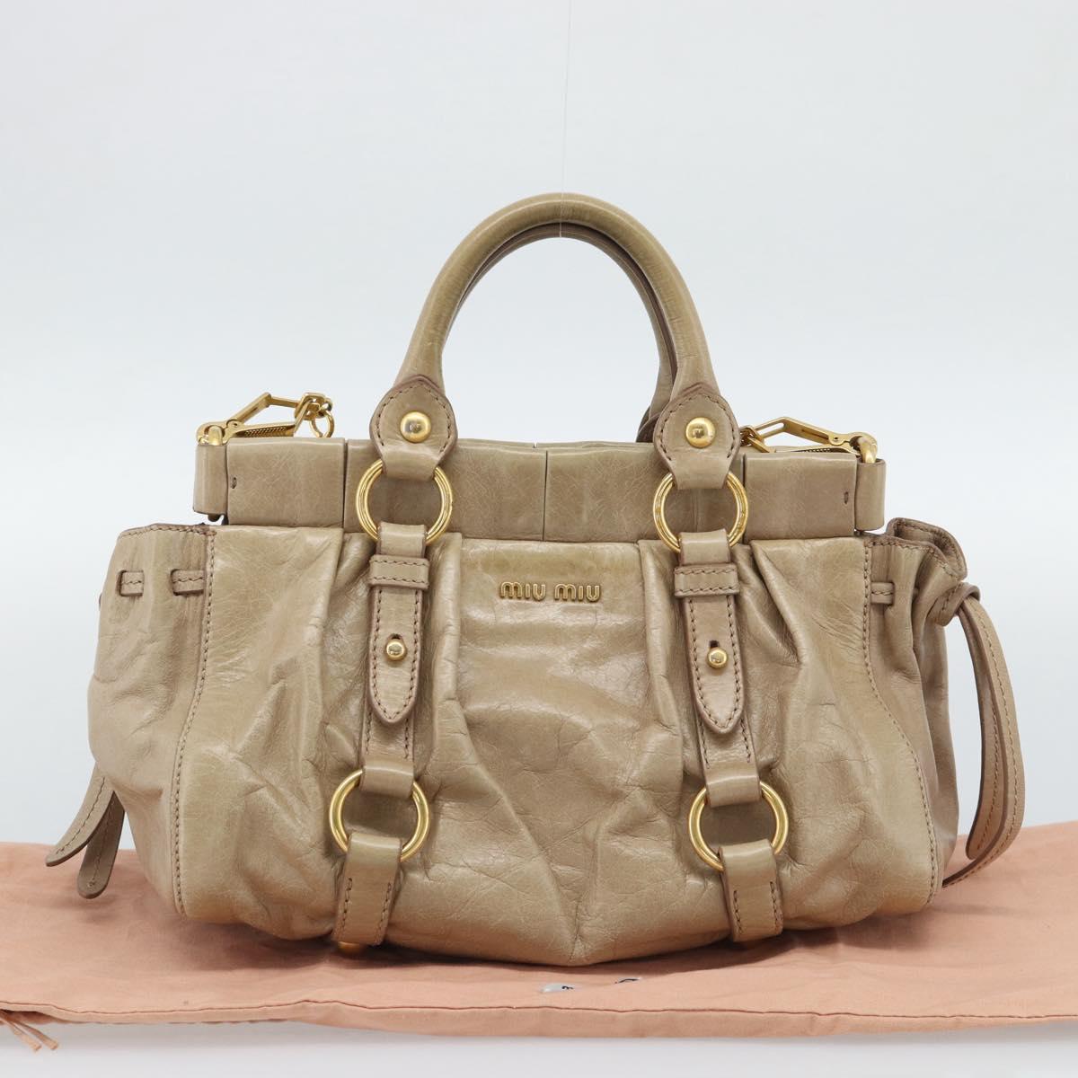 Miu Miu Hand Bag Leather 2way Beige Gold Auth bs36293V