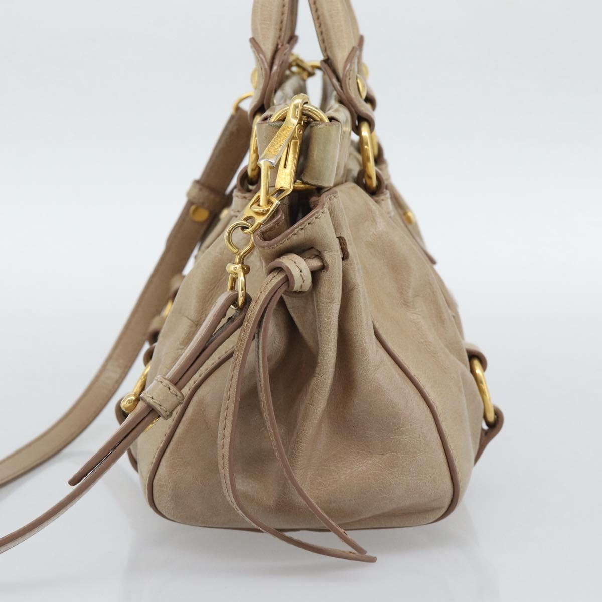 Miu Miu Hand Bag Leather 2way Beige Gold Auth bs36293V