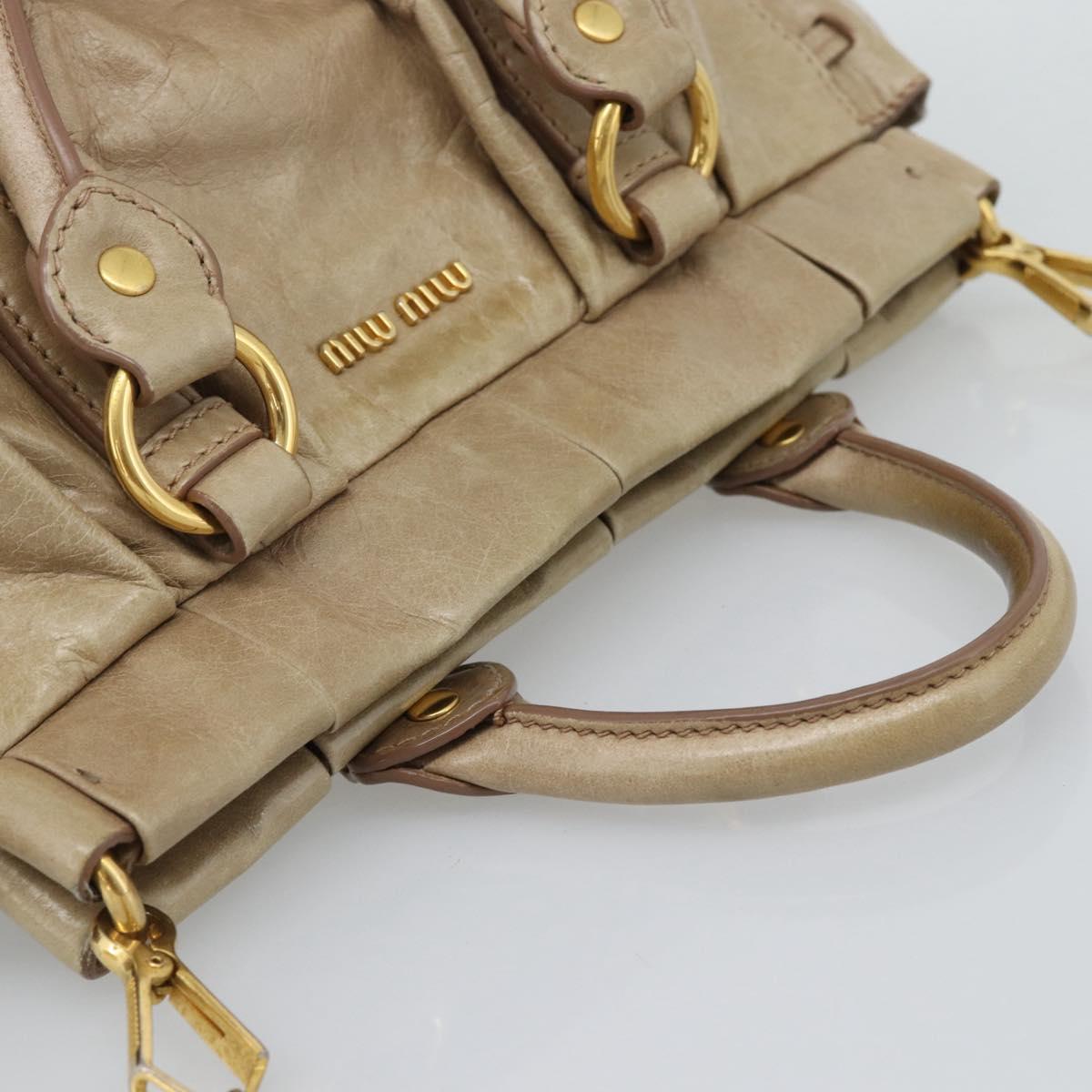 Miu Miu Hand Bag Leather 2way Beige Gold Auth bs36293V