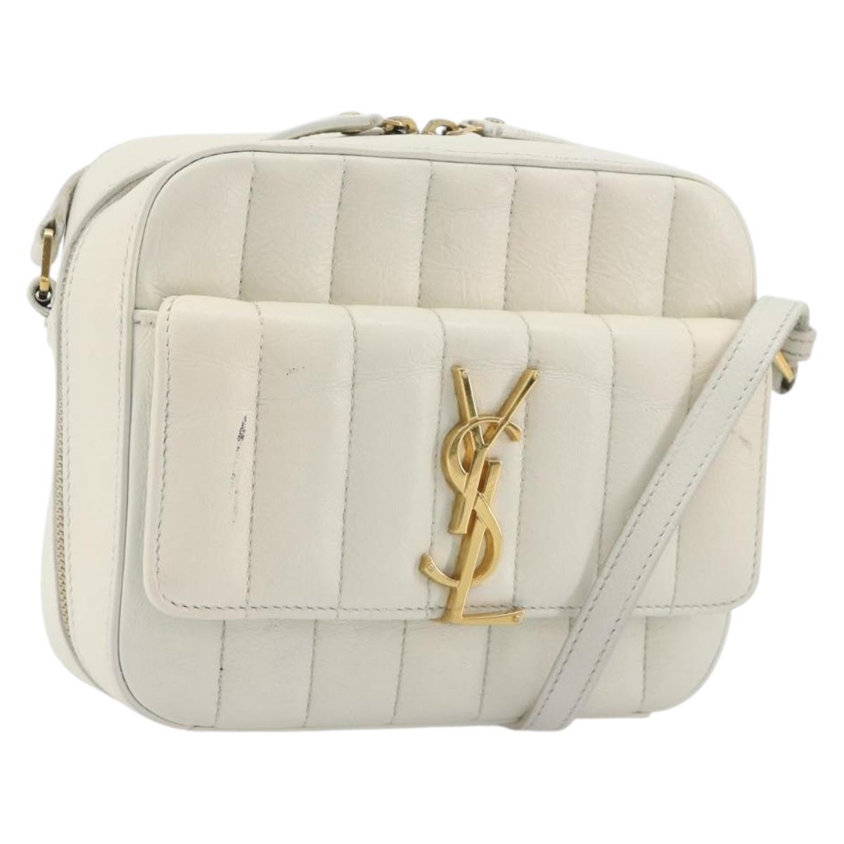 SAINT LAURENT Shoulder Bag Leather White Gold Auth bs36294