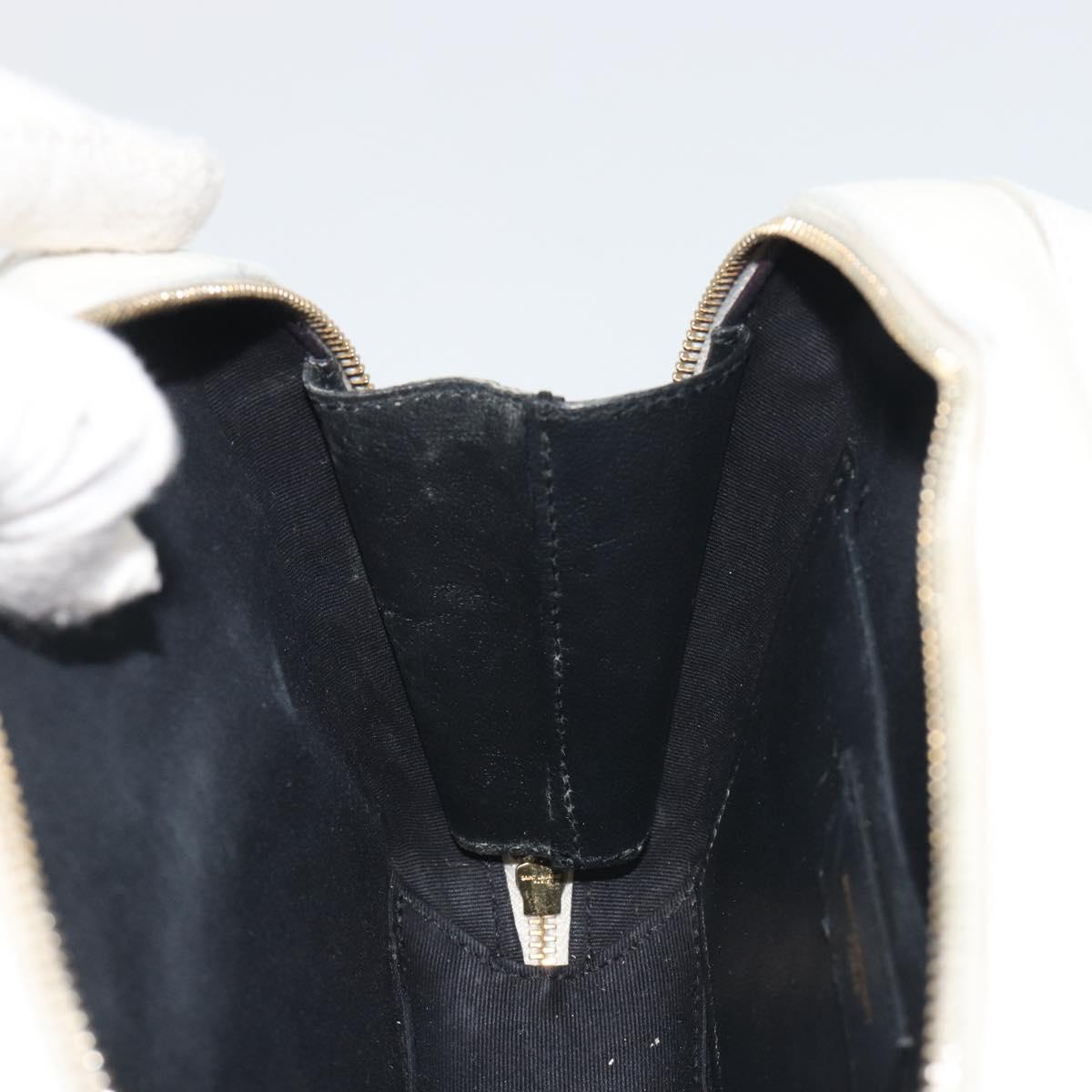 SAINT LAURENT Shoulder Bag Leather White Gold Auth bs36294