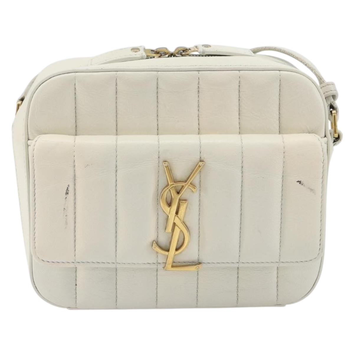 SAINT LAURENT Shoulder Bag Leather White Gold Auth bs36294
