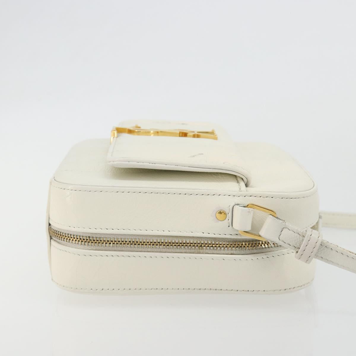 SAINT LAURENT Shoulder Bag Leather White Gold Auth bs36294