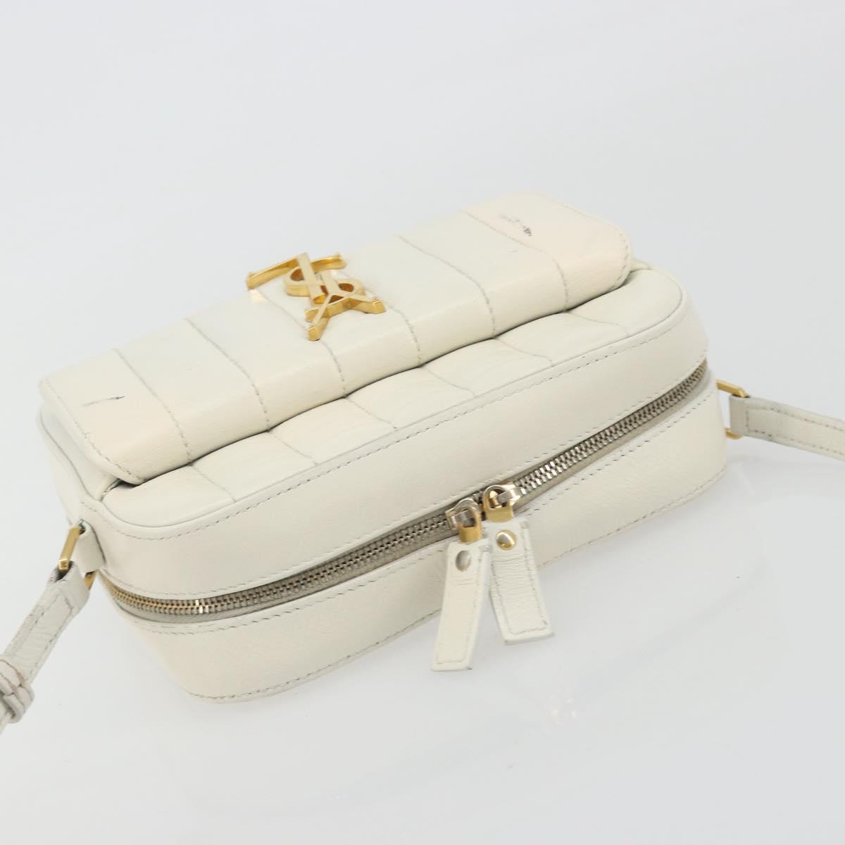 SAINT LAURENT Shoulder Bag Leather White Gold Auth bs36294