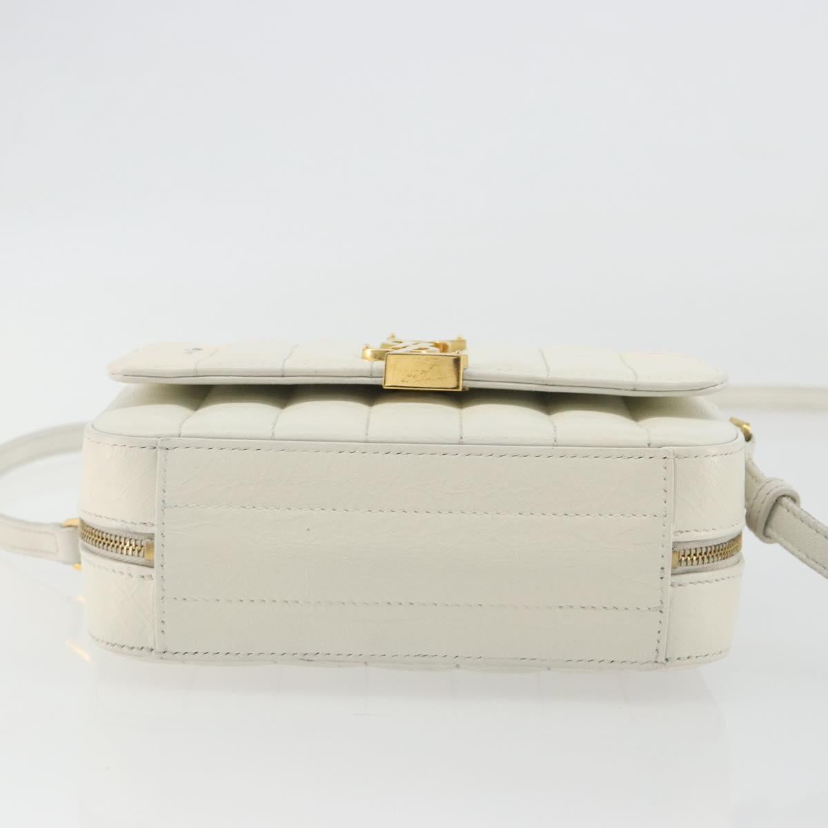 SAINT LAURENT Shoulder Bag Leather White Gold Auth bs36294