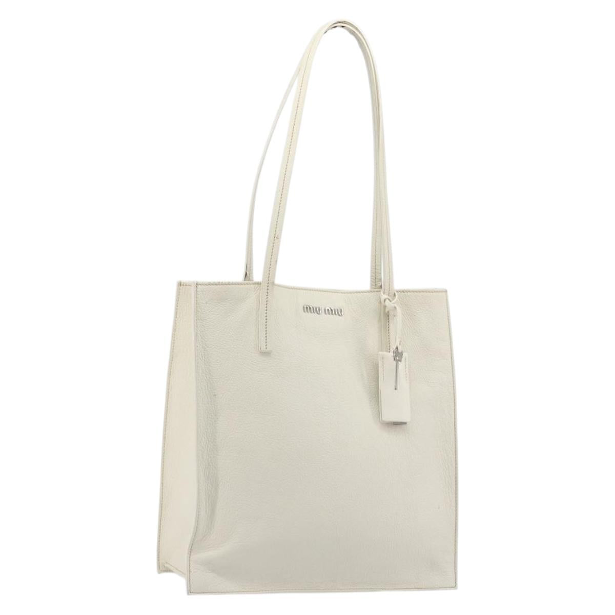 Miu Miu Tote Bag Leather White Silver Auth bs36295A
