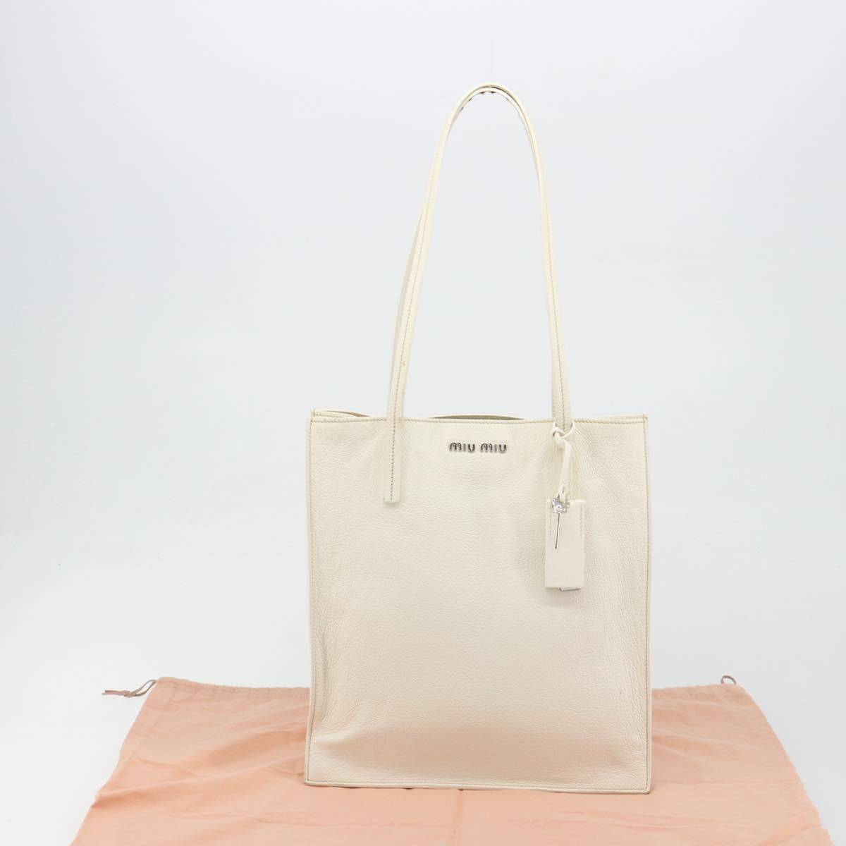 Miu Miu Tote Bag Leather White Silver Auth bs36295A