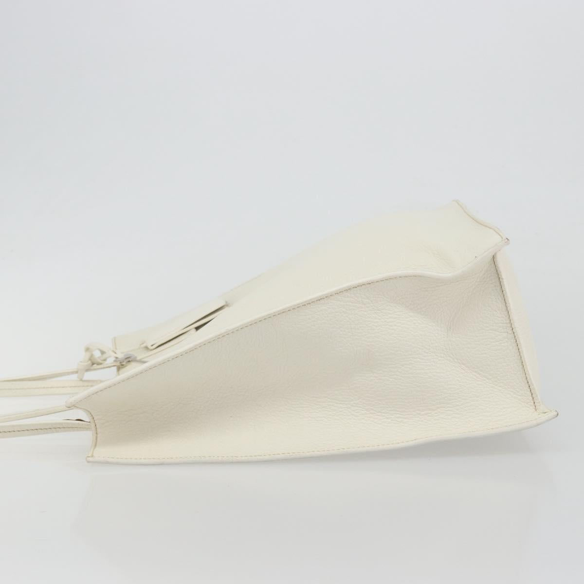 Miu Miu Tote Bag Leather White Silver Auth bs36295A