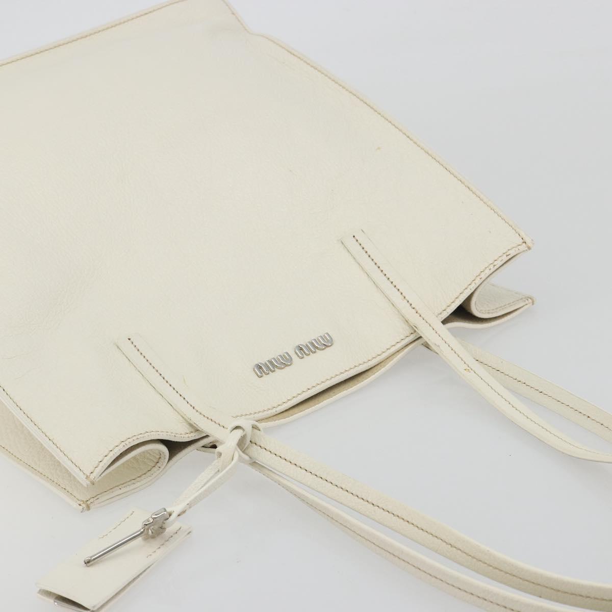 Miu Miu Tote Bag Leather White Silver Auth bs36295A