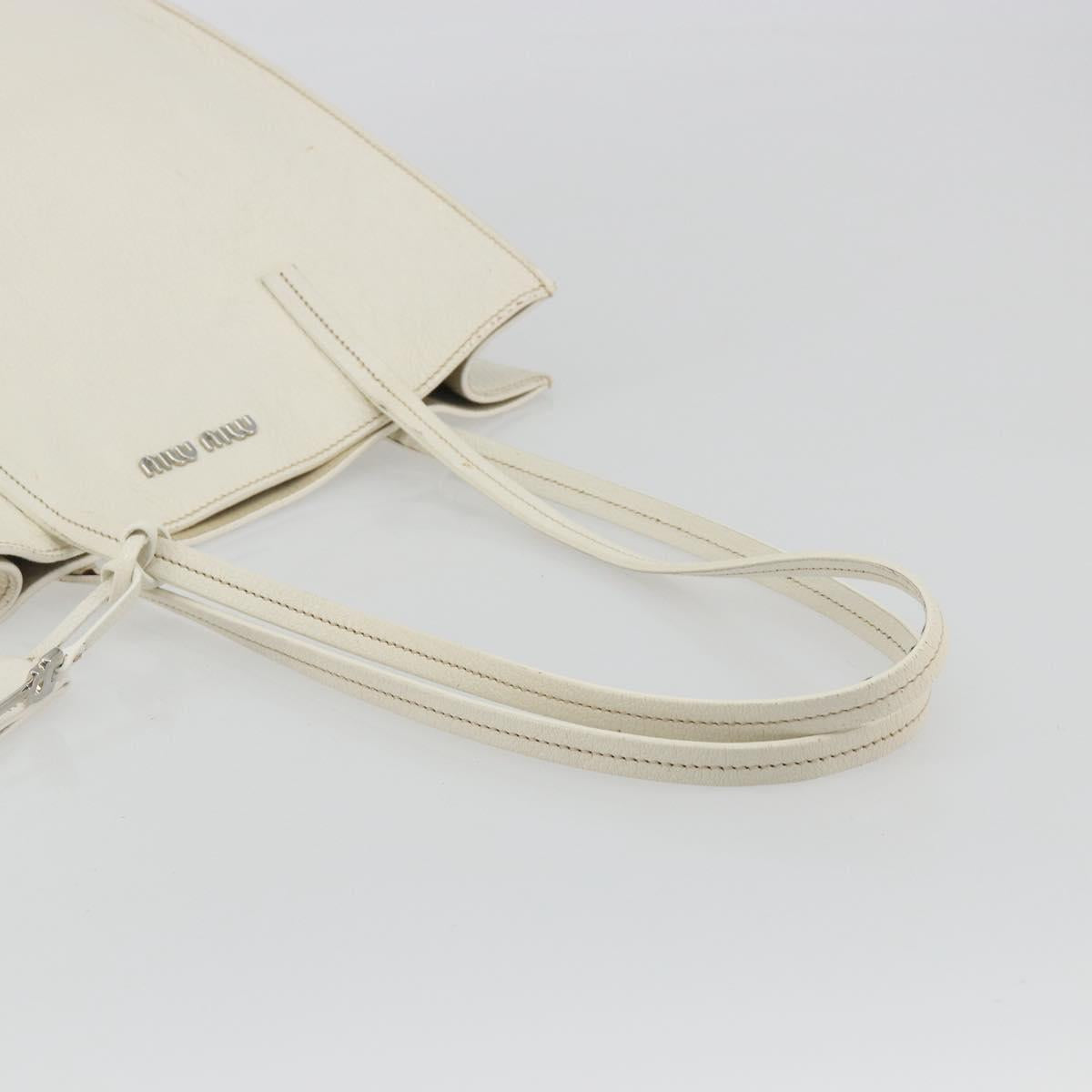 Miu Miu Tote Bag Leather White Silver Auth bs36295A