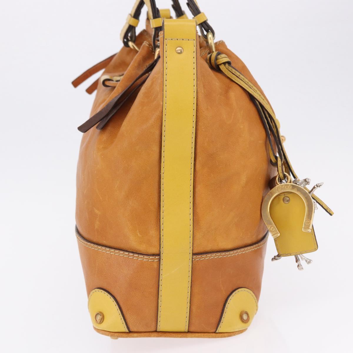 Chloe Hand Bag Leather Beige Gold Silver Auth bs36296A