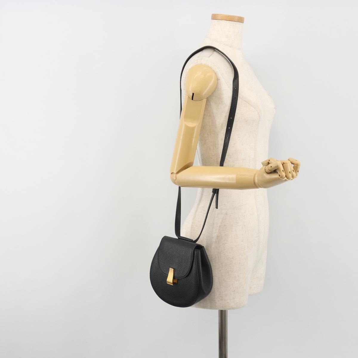 BOTTEGA VENETA Shoulder Bag Leather Black Gold Auth bs36297V
