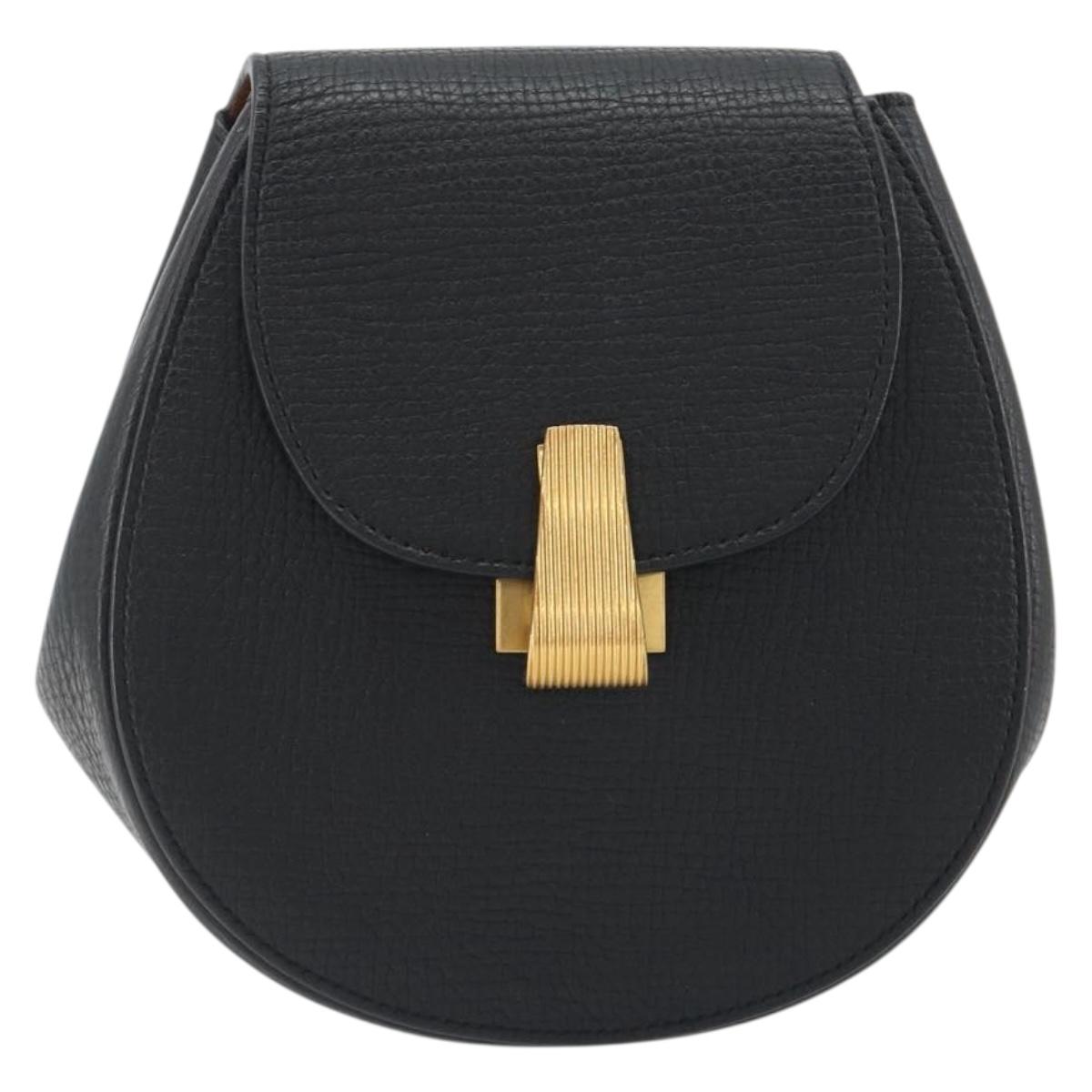BOTTEGA VENETA Shoulder Bag Leather Black Gold Auth bs36297V