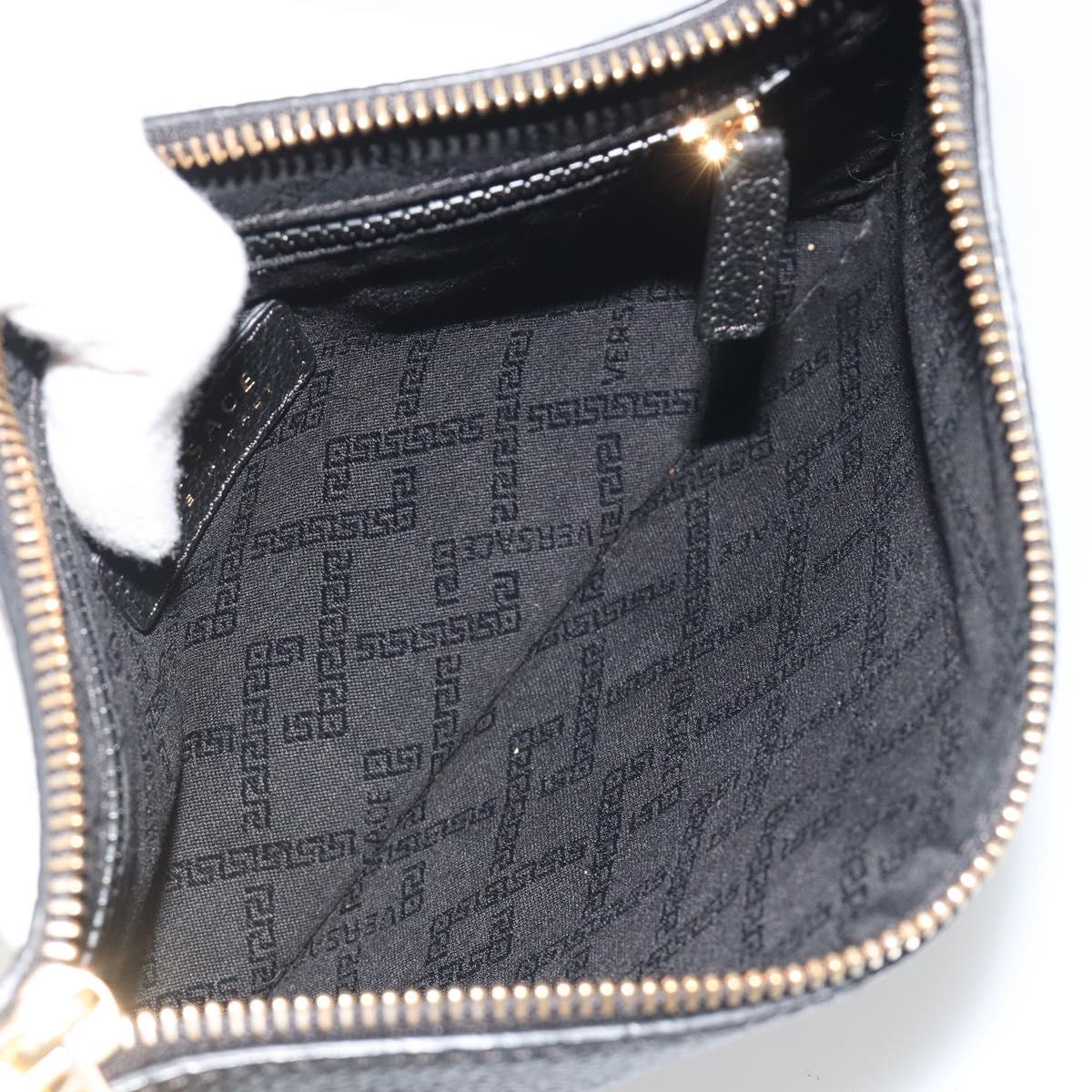 VERSACE Clutch Bag Leather Black Gold Auth bs36298A