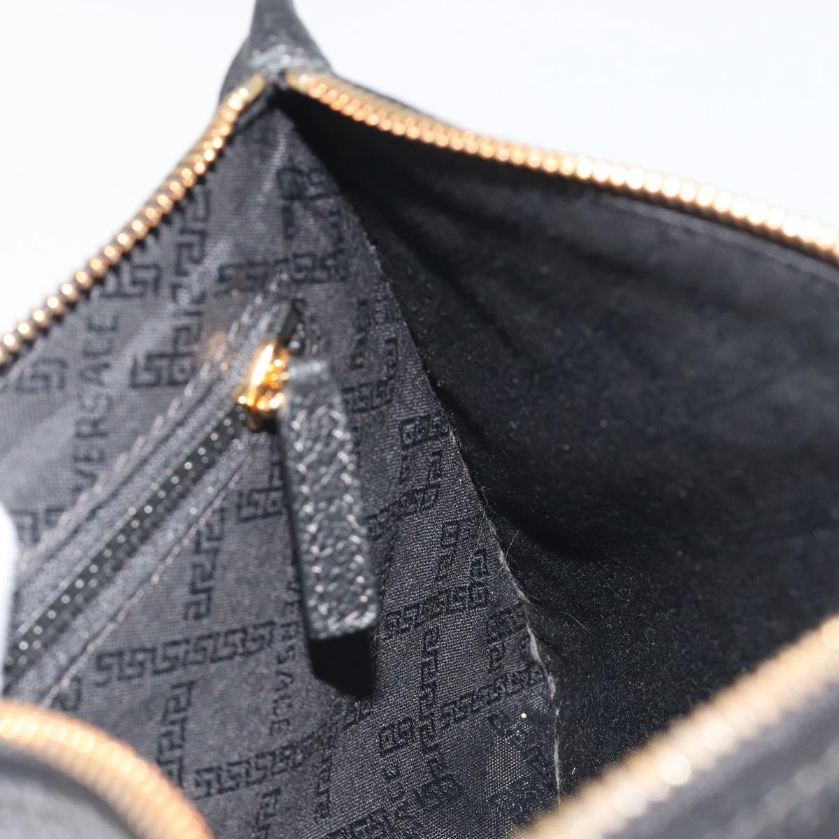 VERSACE Clutch Bag Leather Black Gold Auth bs36298A