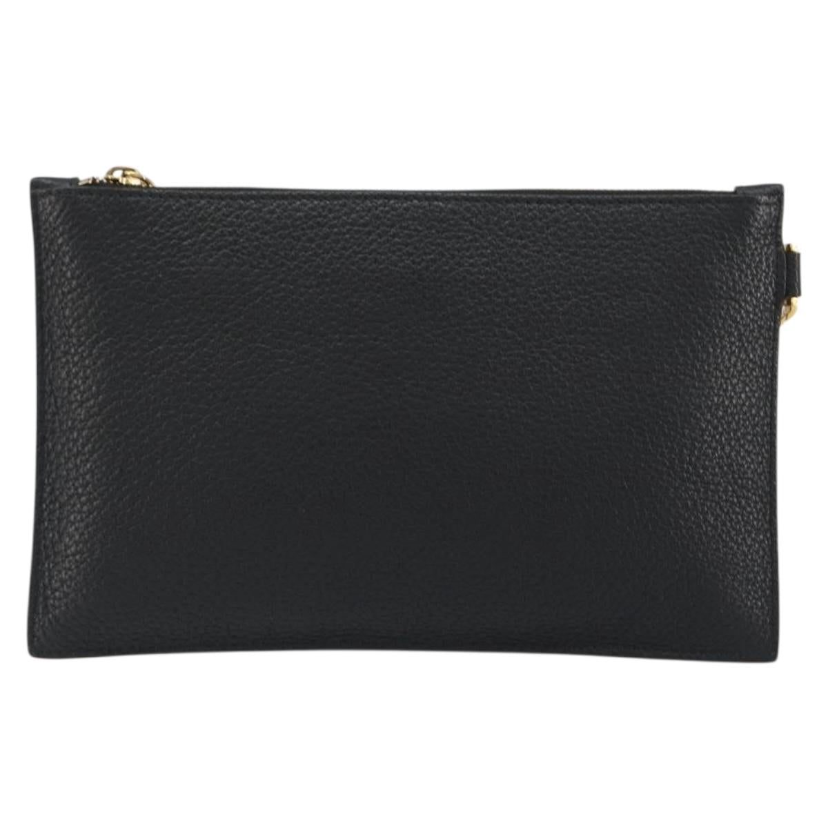 VERSACE Clutch Bag Leather Black Gold Auth bs36298A