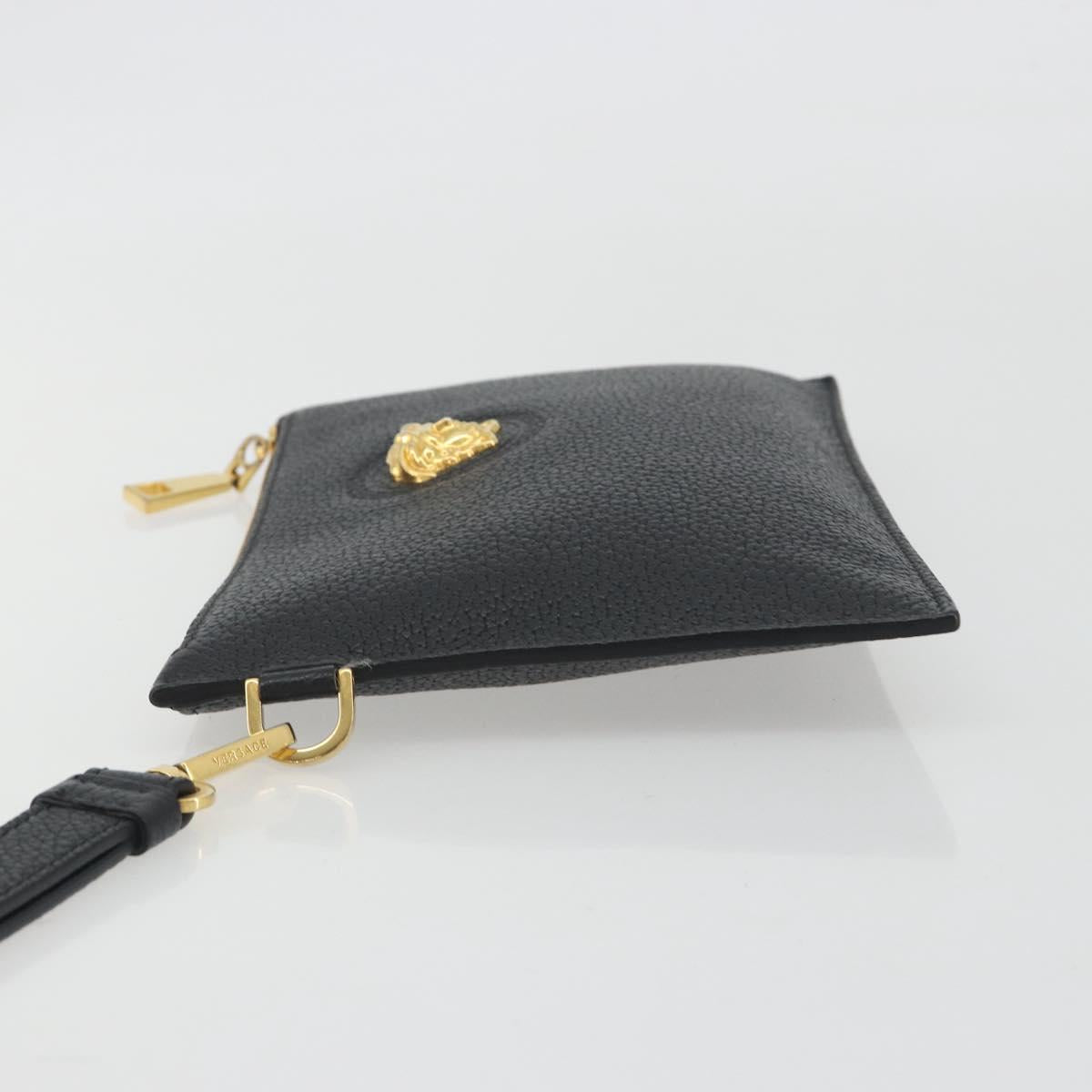 VERSACE Clutch Bag Leather Black Gold Auth bs36298A