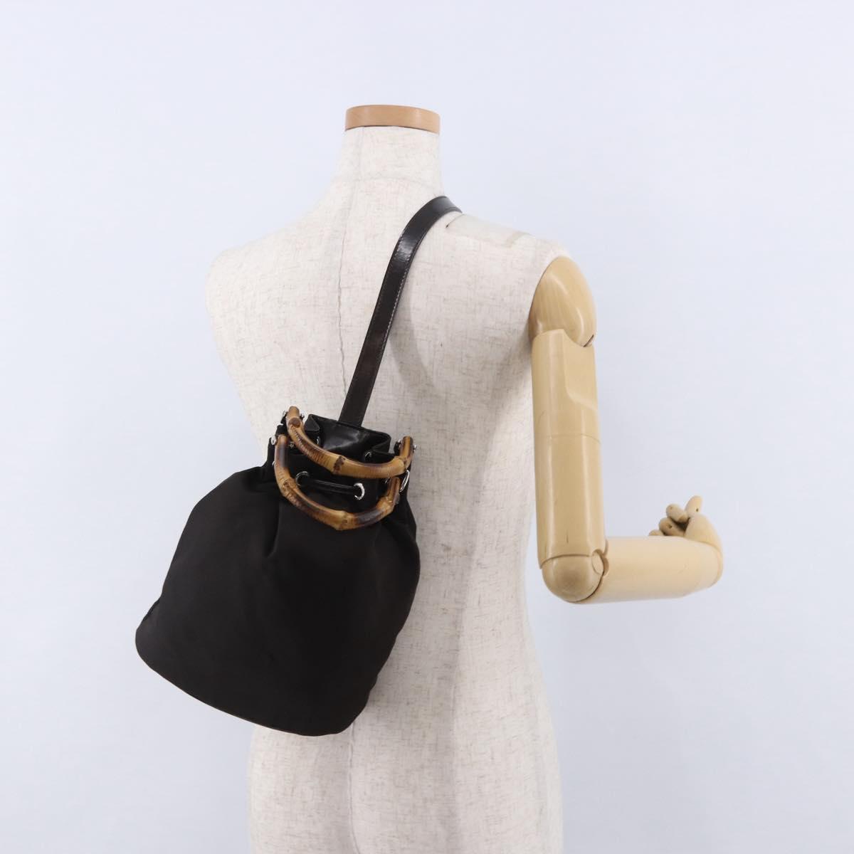 GUCCI Bamboo Hand Bag Nylon 2way Brown Silver 003 2854 0060 5 Auth bs36299A