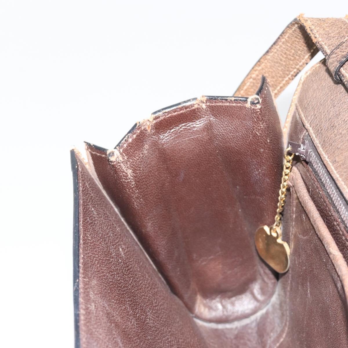 CELINE Shoulder Bag Leather Brown Gold Auth bs36300