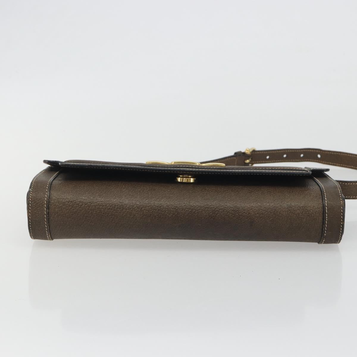 CELINE Shoulder Bag Leather Brown Gold Auth bs36300