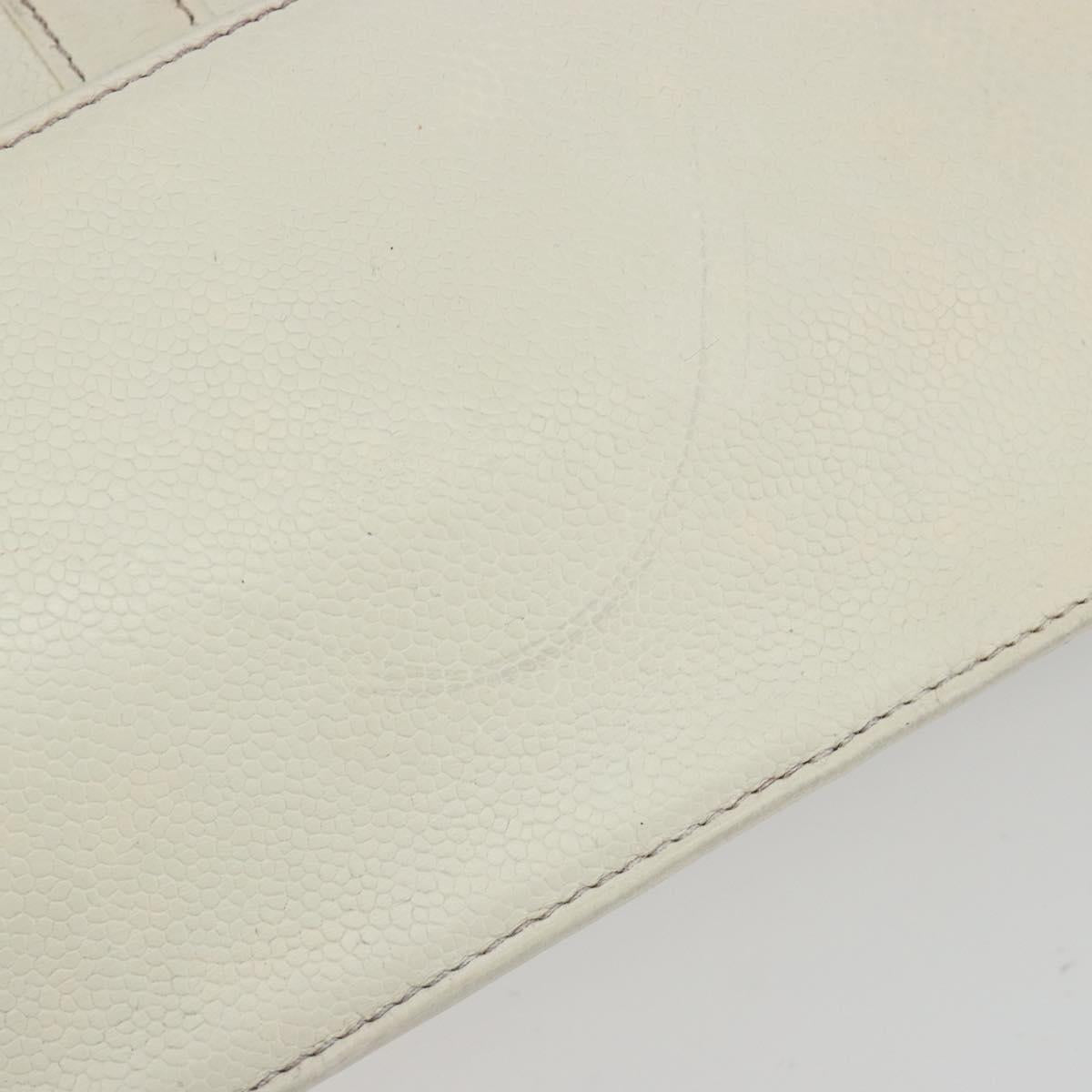 CHANEL Hand Bag Leather White Silver CC Auth bs36301A