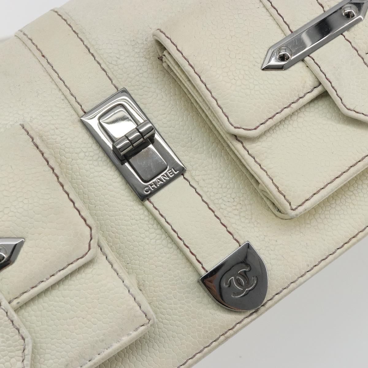 CHANEL Hand Bag Leather White Silver CC Auth bs36301A