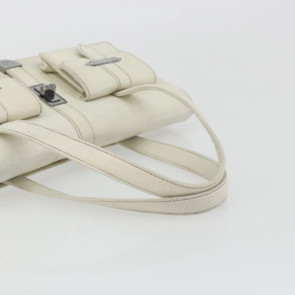 CHANEL Hand Bag Leather White Silver CC Auth bs36301A
