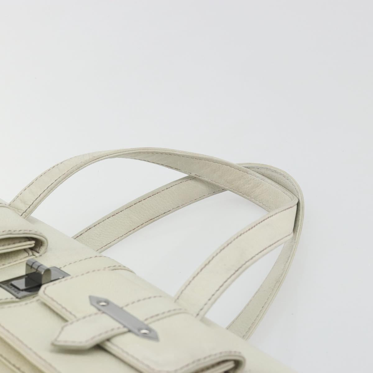 CHANEL Hand Bag Leather White Silver CC Auth bs36301A