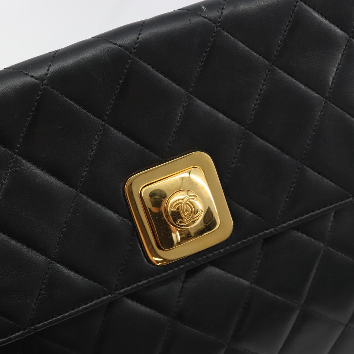 CHANEL Matelasse Chain Shoulder Bag Lamb Skin Black Gold CC Auth bs36306V