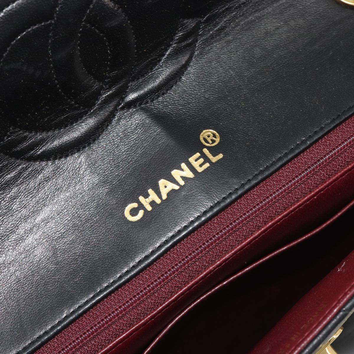 CHANEL Matelasse Chain Shoulder Bag Lamb Skin Black Gold CC Auth bs36306V