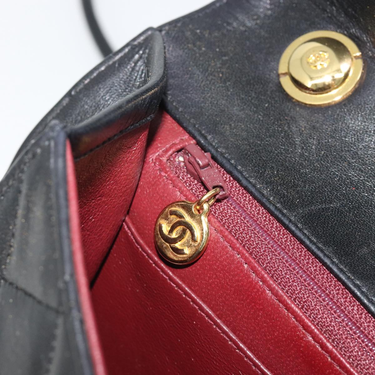 CHANEL Matelasse Chain Shoulder Bag Lamb Skin Black Gold CC Auth bs36306V