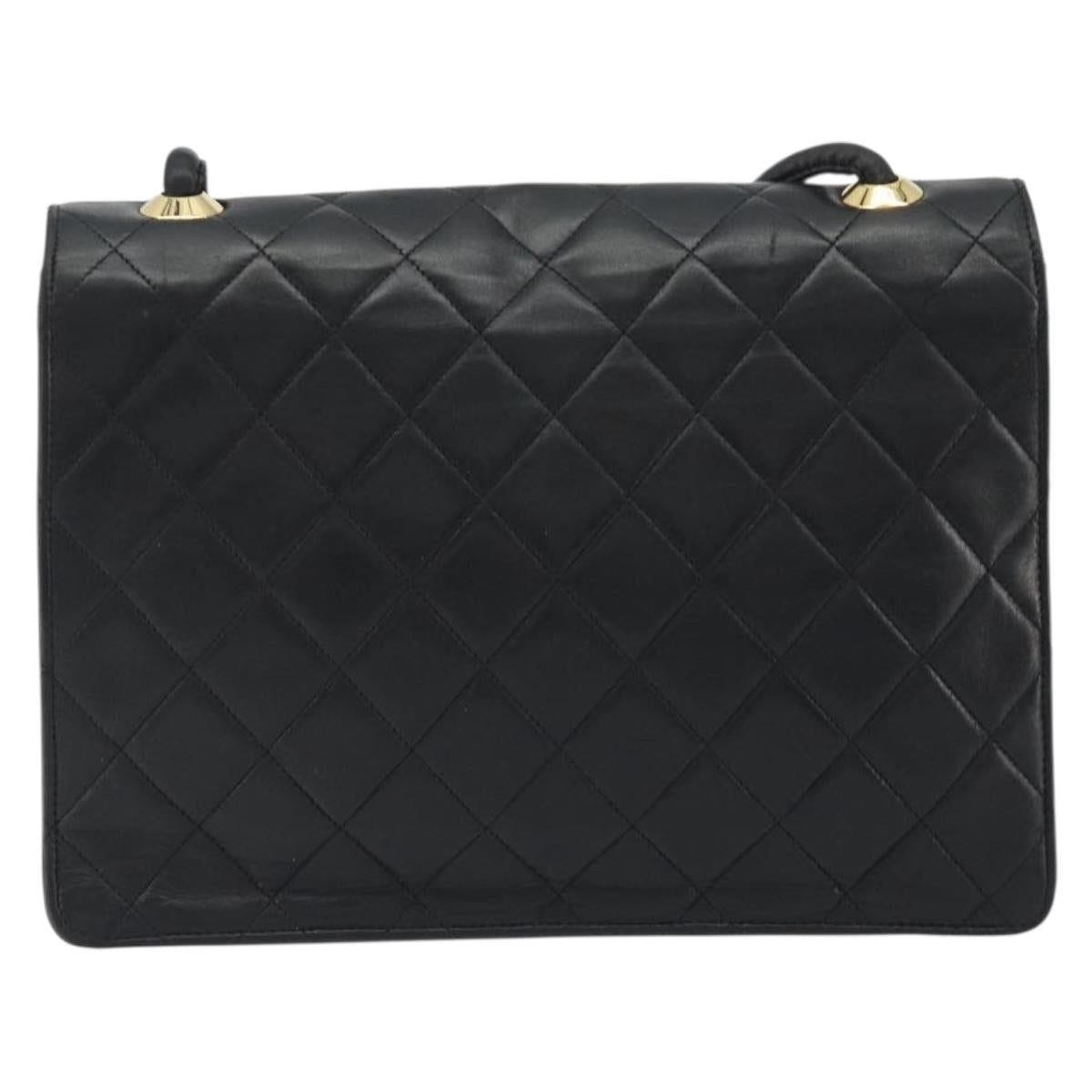 CHANEL Matelasse Chain Shoulder Bag Lamb Skin Black Gold CC Auth bs36306V