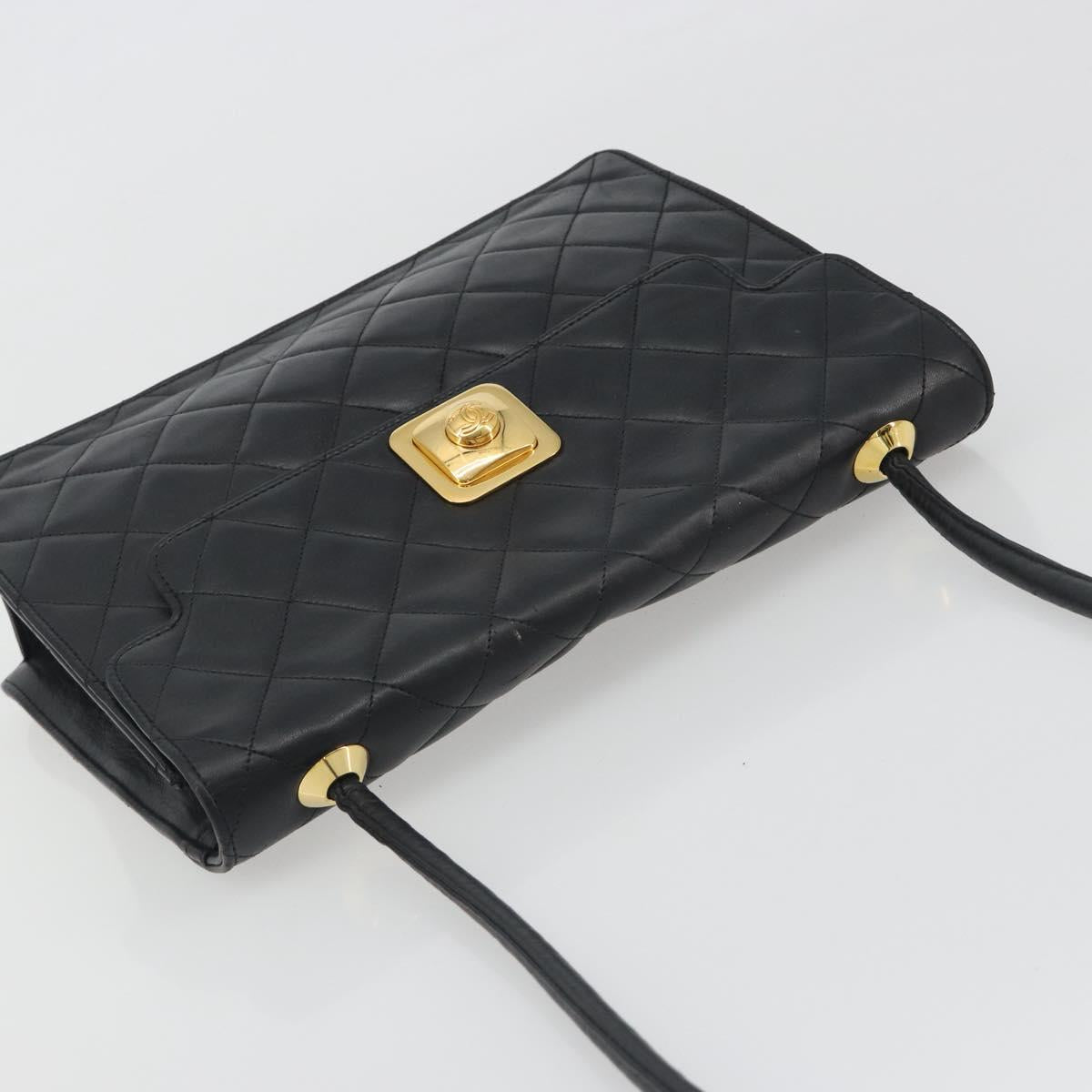 CHANEL Matelasse Chain Shoulder Bag Lamb Skin Black Gold CC Auth bs36306V