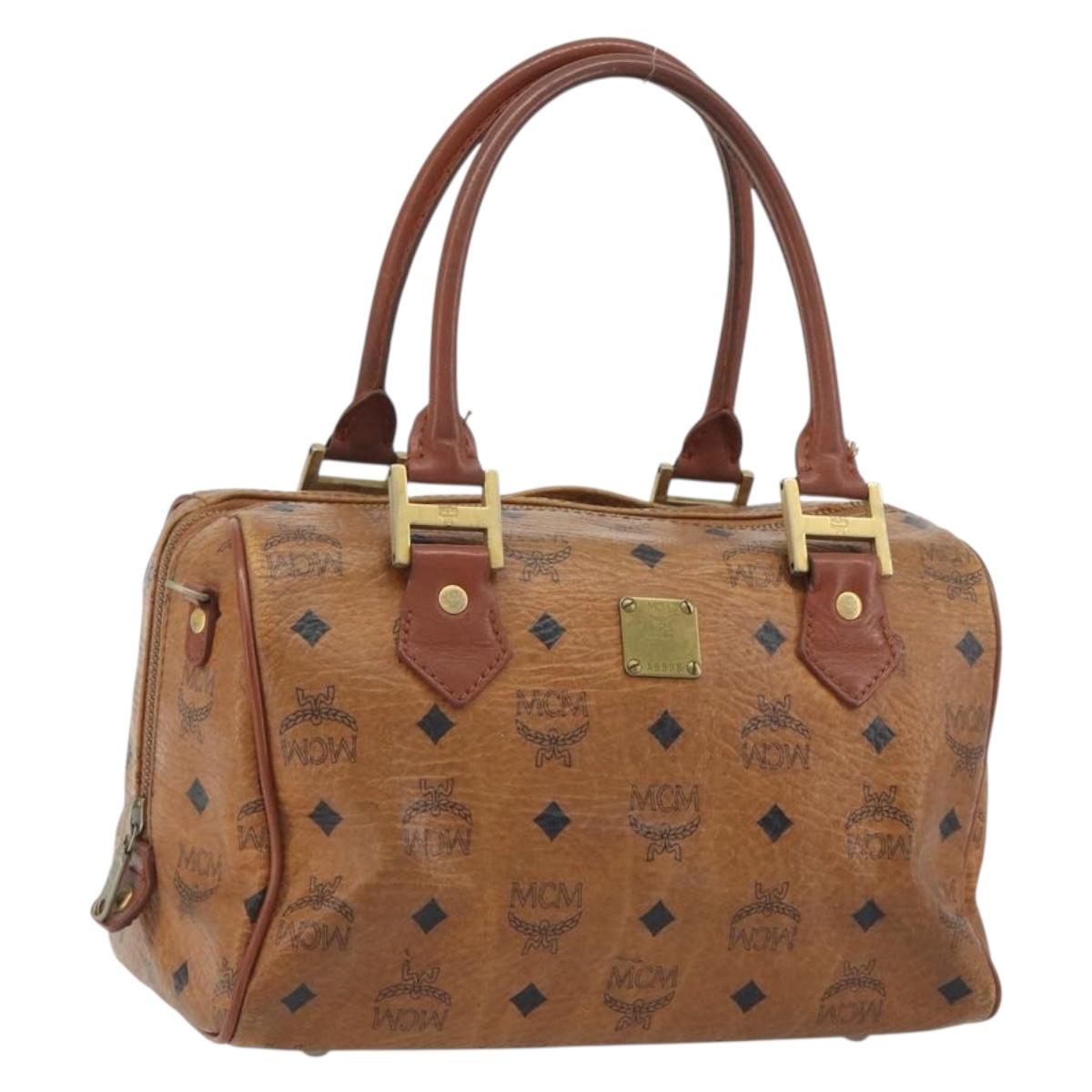 MCM Vicetos Logogram Hand Bag PVC Leather Brown Gold Auth bs36307