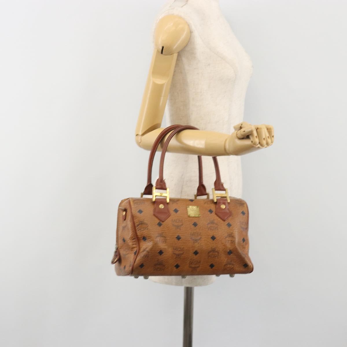MCM Vicetos Logogram Hand Bag PVC Leather Brown Gold Auth bs36307