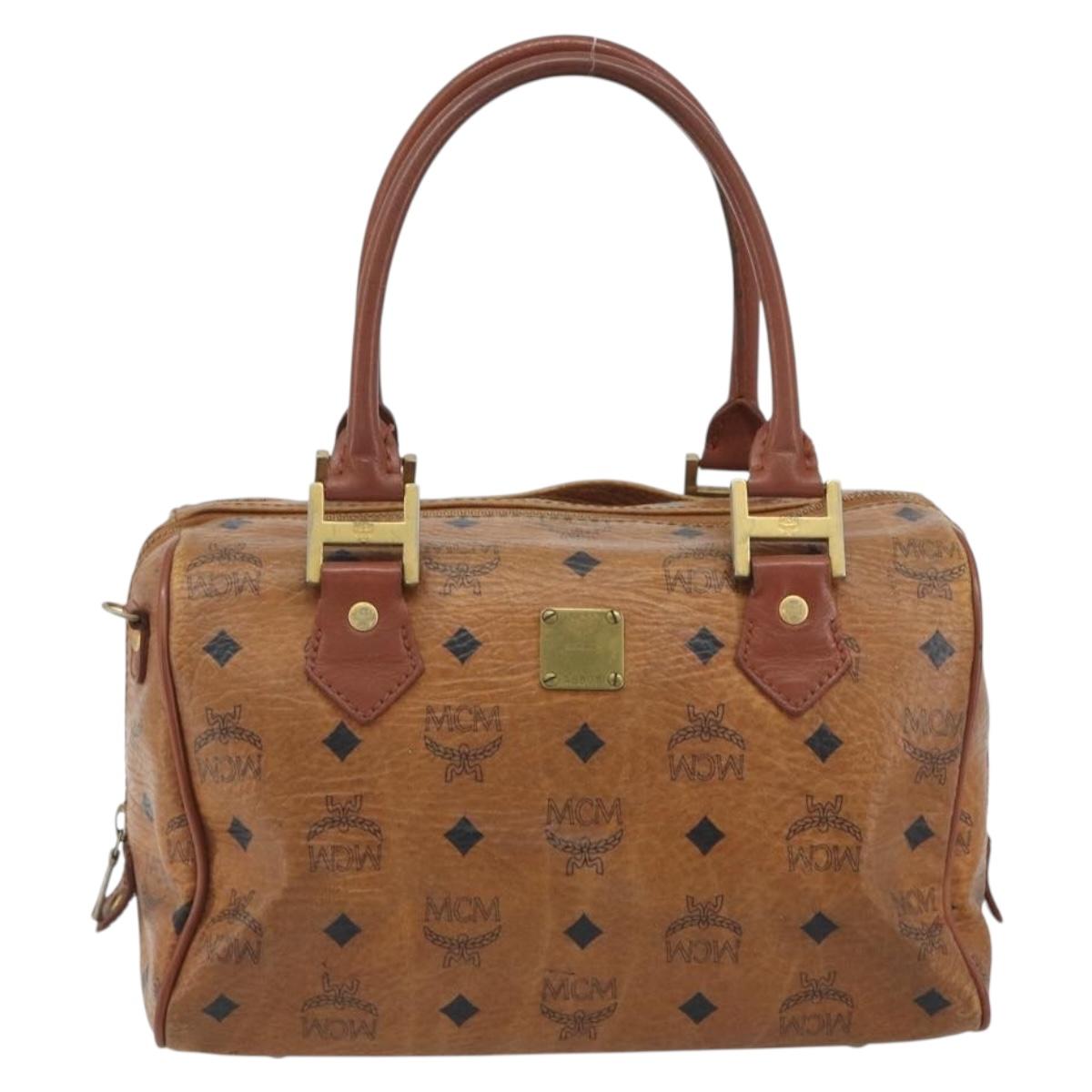 MCM Vicetos Logogram Hand Bag PVC Leather Brown Gold Auth bs36307