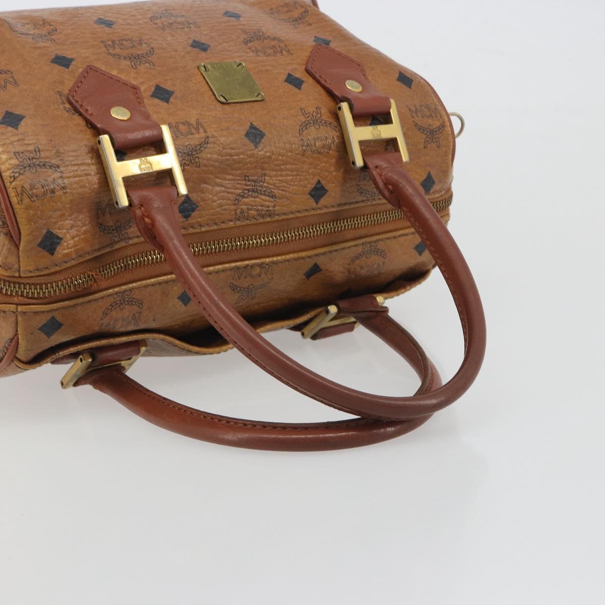 MCM Vicetos Logogram Hand Bag PVC Leather Brown Gold Auth bs36307