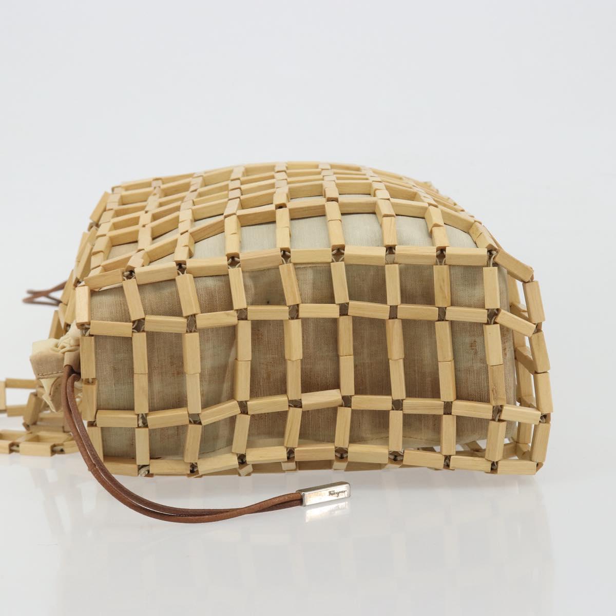 Salvatore Ferragamo Hand Bag Canvas Beige Silver Auth bs36308A