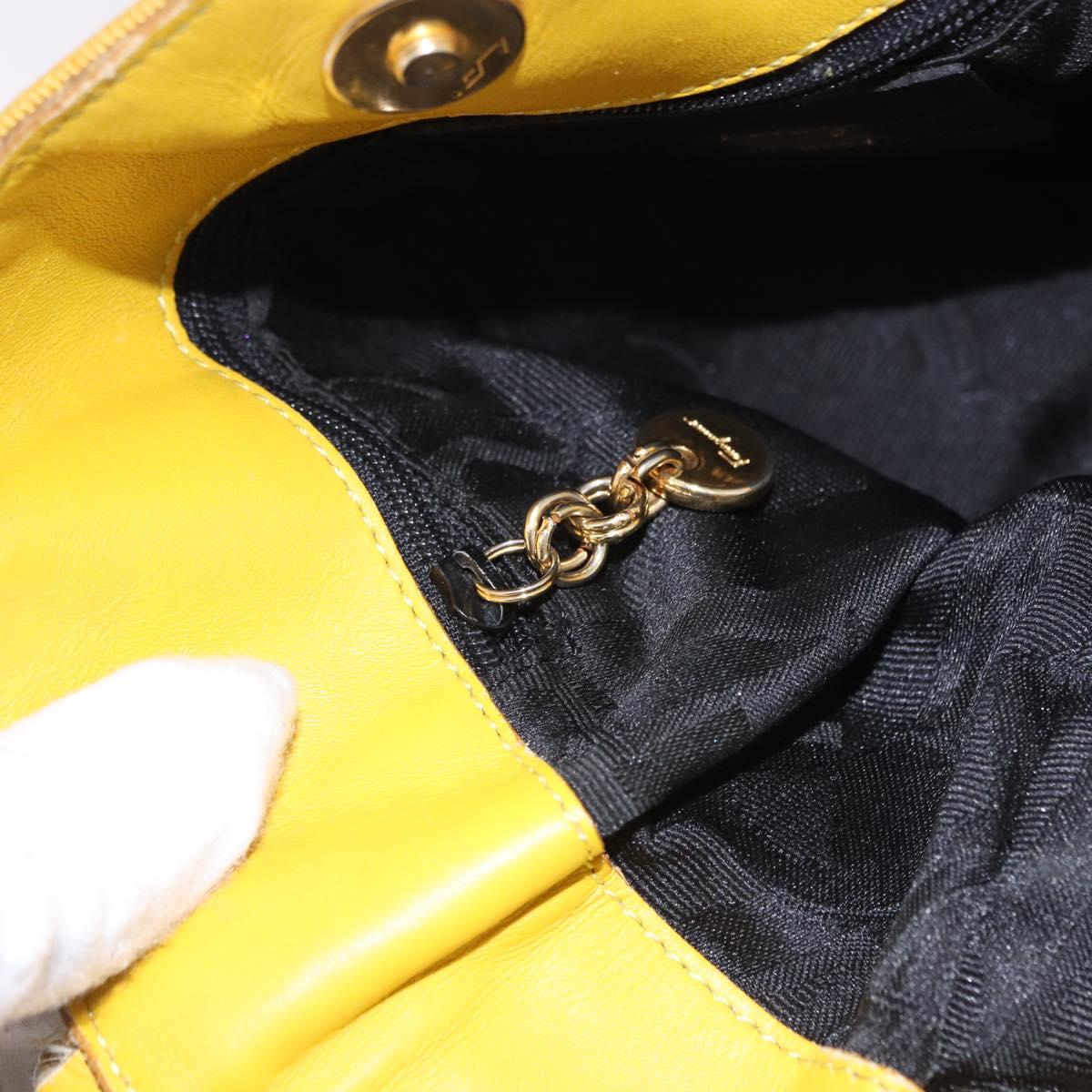 Salvatore Ferragamo Chain Shoulder Bag Canvas Yellow Gold Auth bs36309