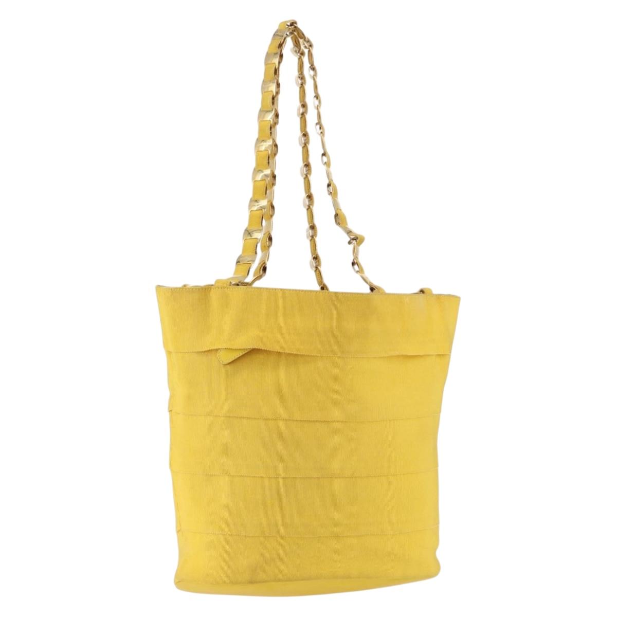 Salvatore Ferragamo Chain Shoulder Bag Canvas Yellow Gold Auth bs36309