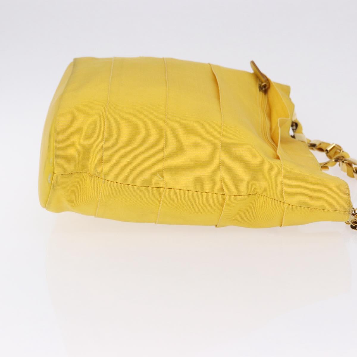 Salvatore Ferragamo Chain Shoulder Bag Canvas Yellow Gold Auth bs36309