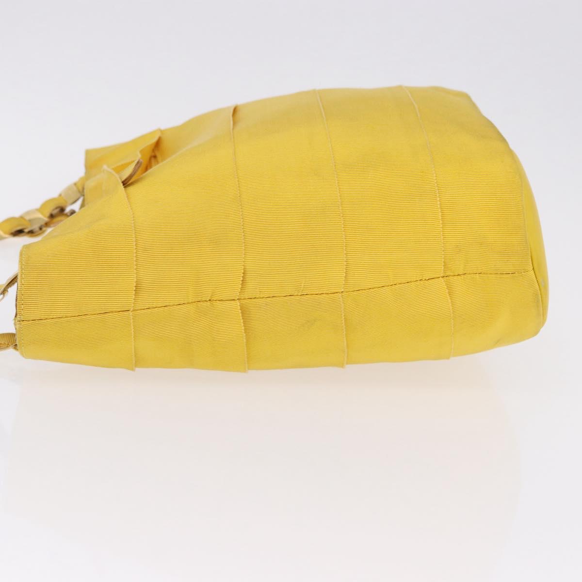 Salvatore Ferragamo Chain Shoulder Bag Canvas Yellow Gold Auth bs36309