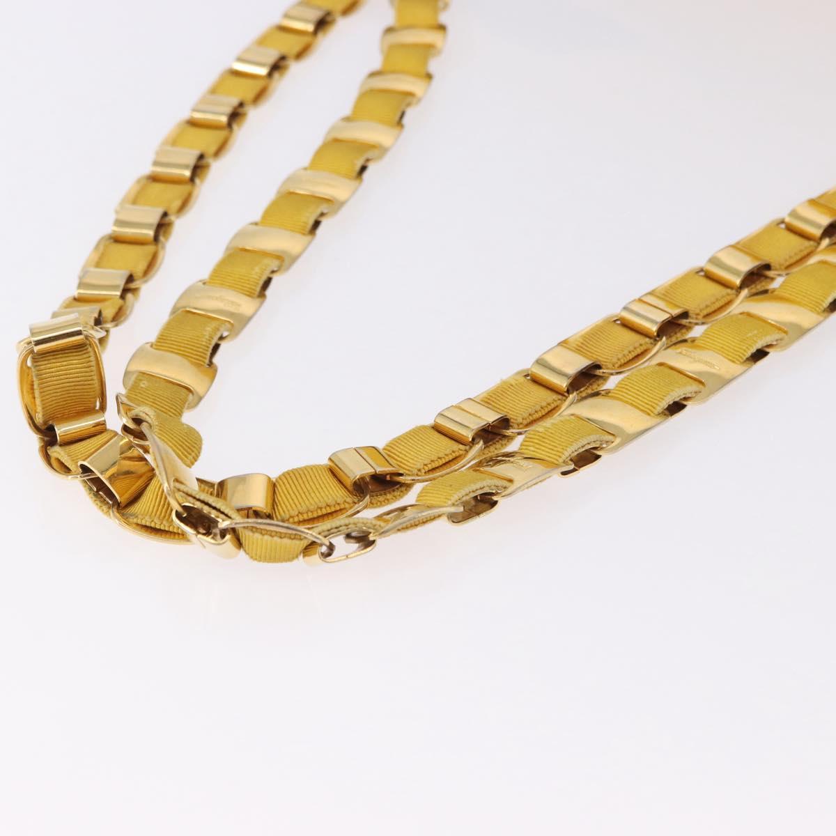 Salvatore Ferragamo Chain Shoulder Bag Canvas Yellow Gold Auth bs36309