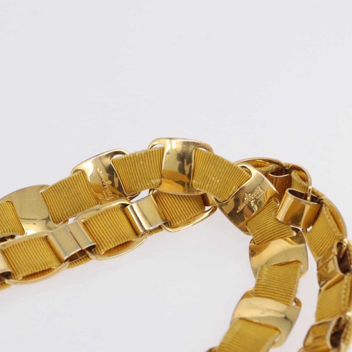 Salvatore Ferragamo Chain Shoulder Bag Canvas Yellow Gold Auth bs36309