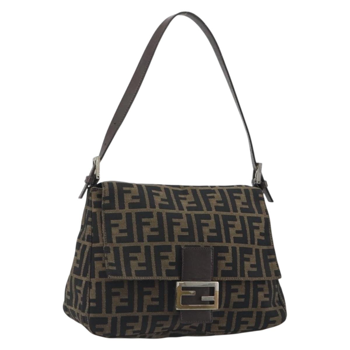 FENDI Zucca Canvas Mamma Baguette Shoulder Bag Brown Gold Auth bs36310