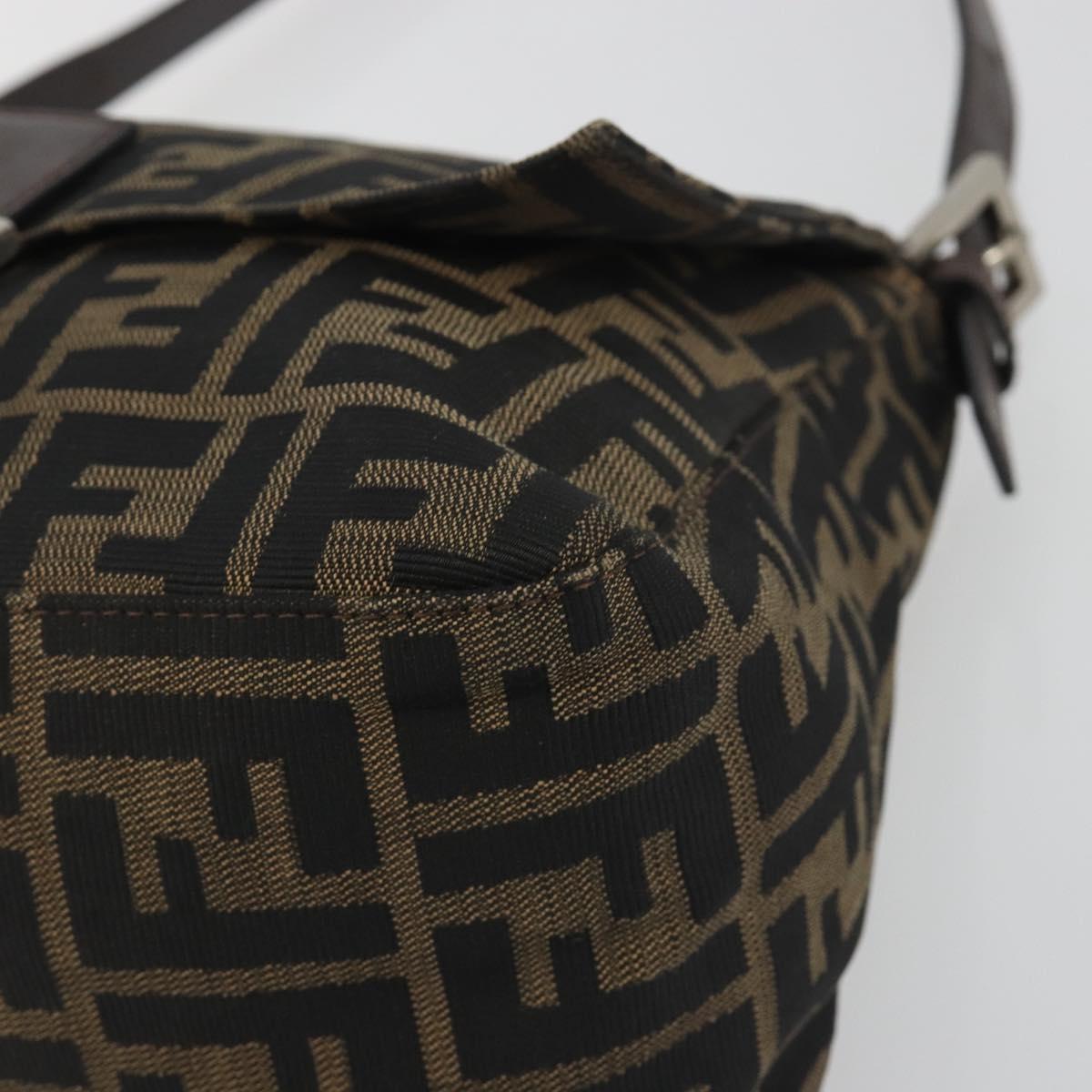 FENDI Zucca Canvas Mamma Baguette Shoulder Bag Brown Gold Auth bs36310