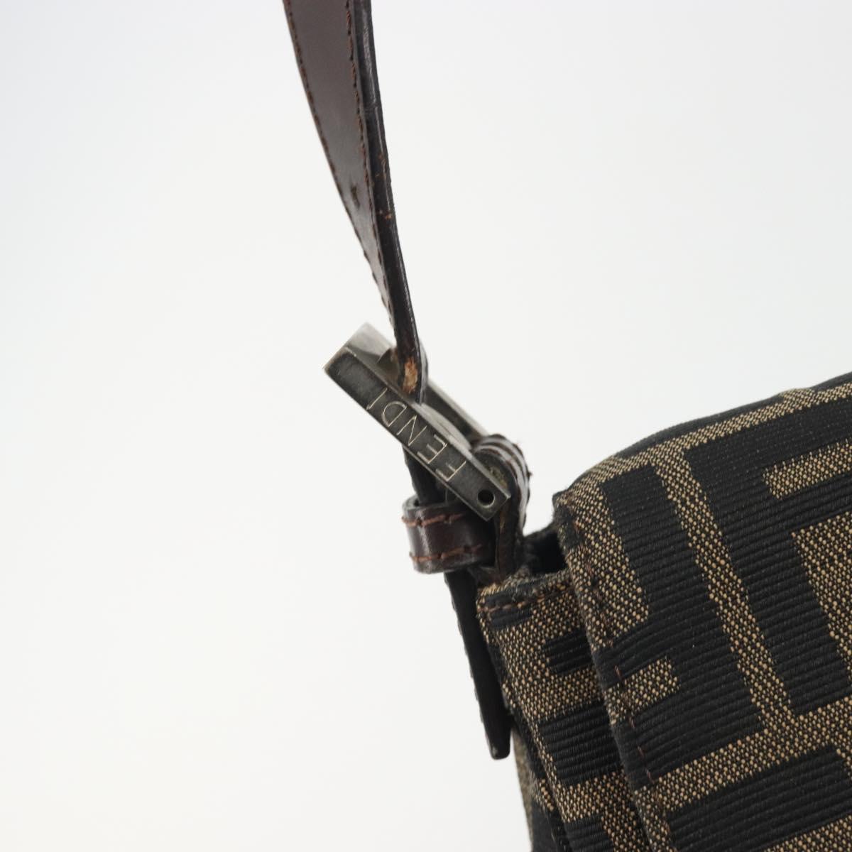 FENDI Zucca Canvas Mamma Baguette Shoulder Bag Brown Gold Auth bs36310