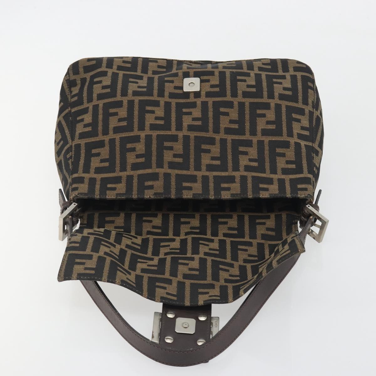 FENDI Zucca Canvas Mamma Baguette Shoulder Bag Brown Gold Auth bs36310