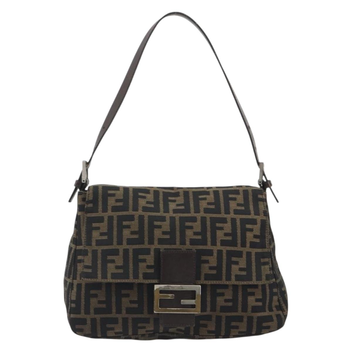 FENDI Zucca Canvas Mamma Baguette Shoulder Bag Brown Gold Auth bs36310