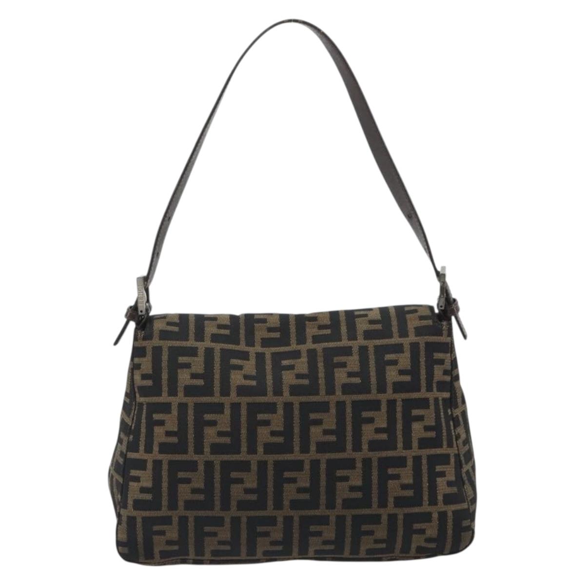 FENDI Zucca Canvas Mamma Baguette Shoulder Bag Brown Gold Auth bs36310